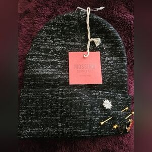 NWT: Mossimo Supply Co. Black & Silver Sparkle Knit Beanie with Pin Accents